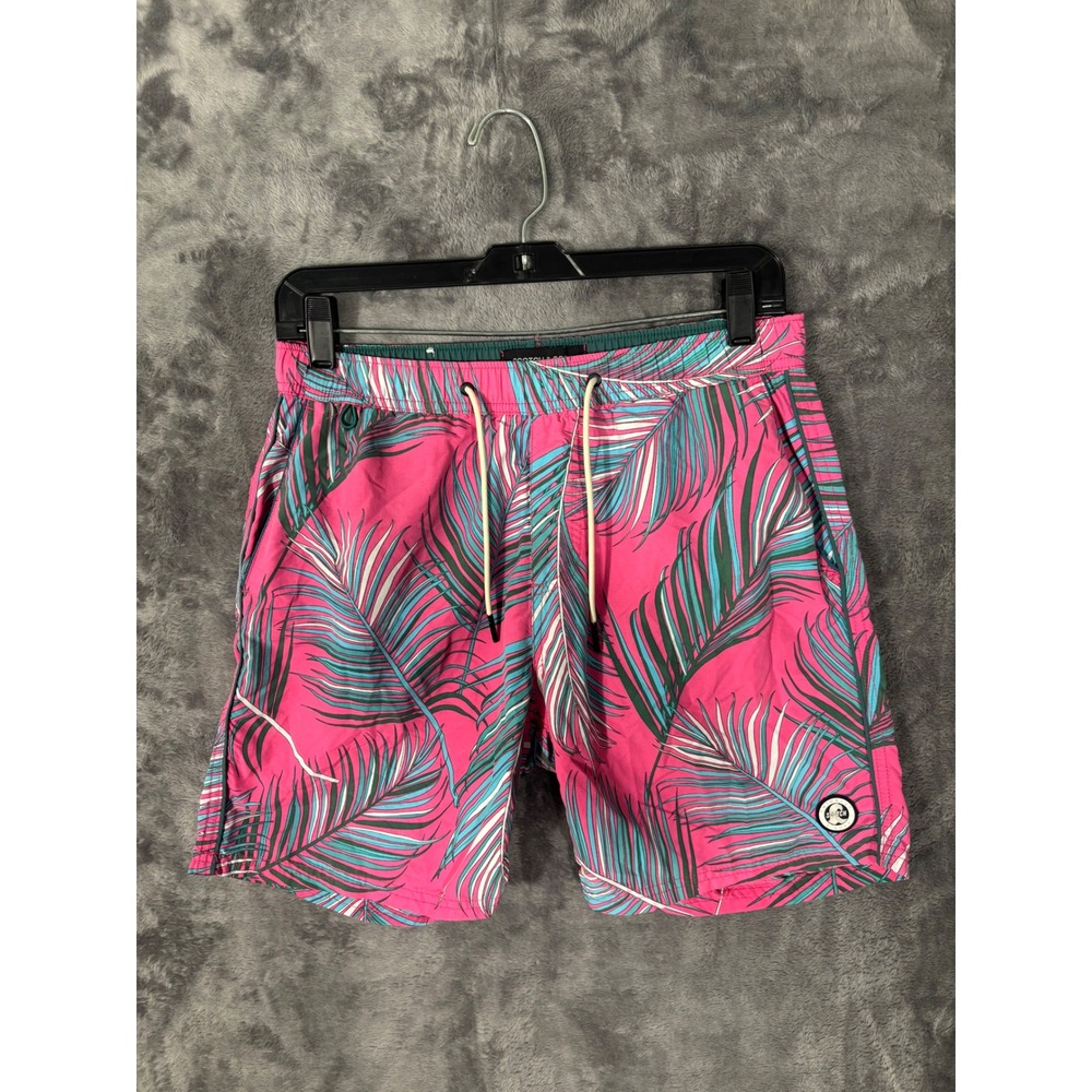Scotch & Soda Mens Pink Tropical Palm Leaf Swim Trunks Board Shorts Small